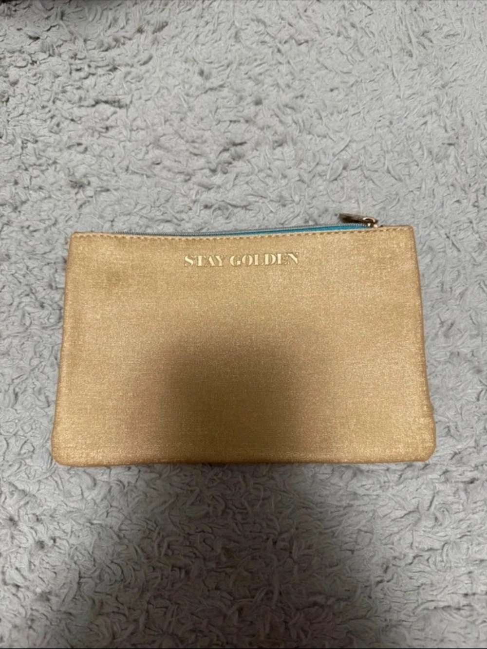 ipsy Metallic Gold Cosmetic Pouch with Blue Zip